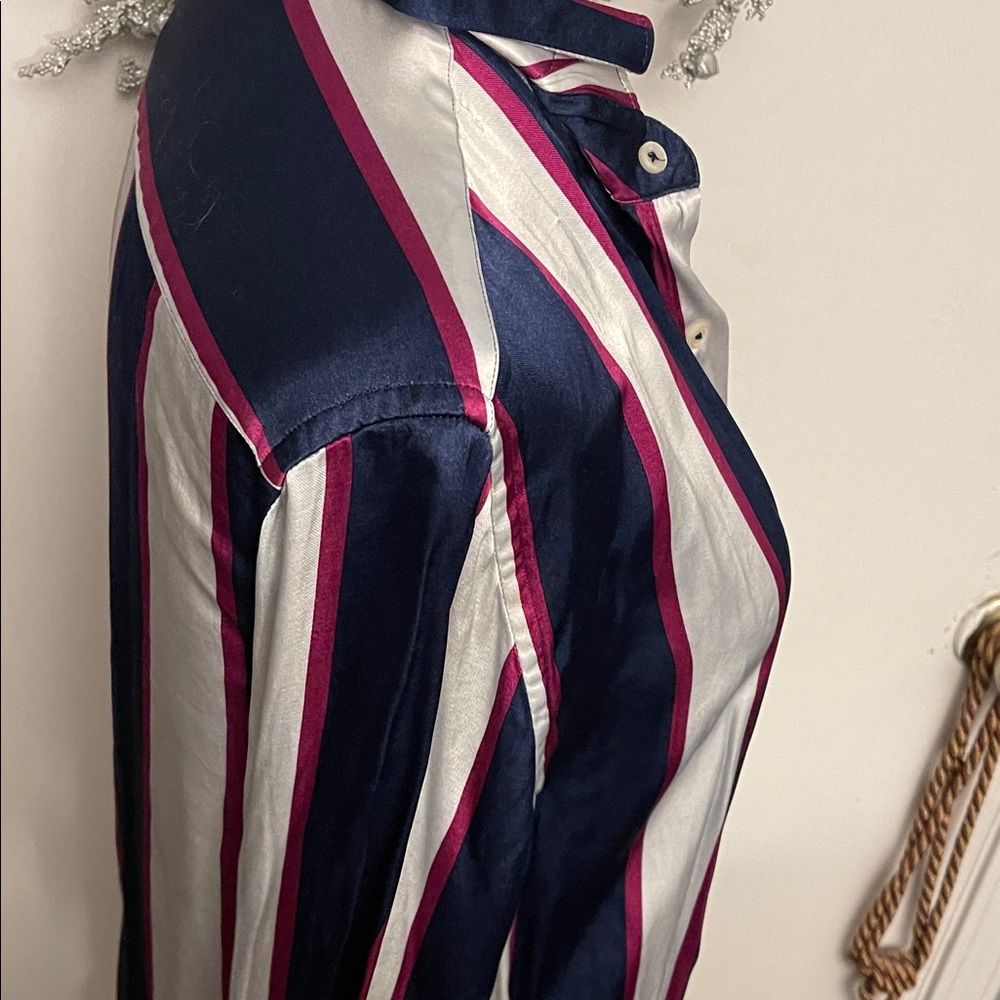 Zara Navy, Pink, and White Striped Button Down Shirt - Picture 4 of 7